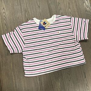 NWT Champion Black Pink Striped Crop Top - Size XL